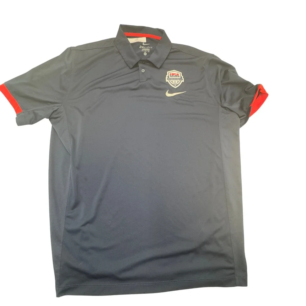 Nike USA Basketball Polo Mens XL Navy Blue‎ Dri-FIT Excellent Embroidered Logo